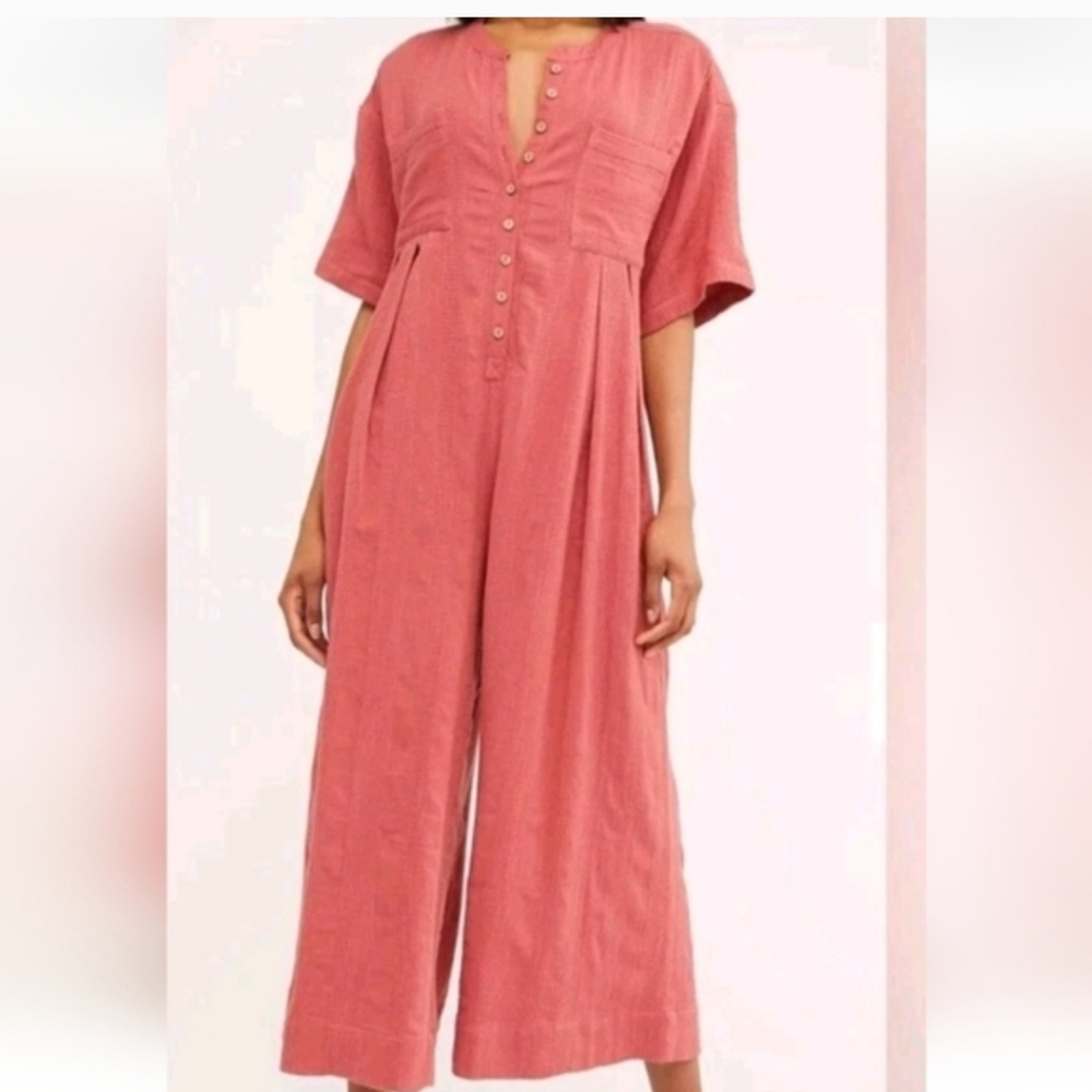 FREE PEOPLE Coral Current Obsession Oversized Jumpsuit With Pockets, Size XS